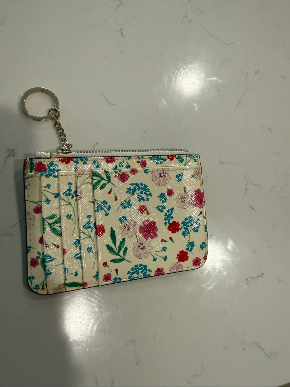 kate spade Cream Floral Zip Card Pouch with Gold Hardware